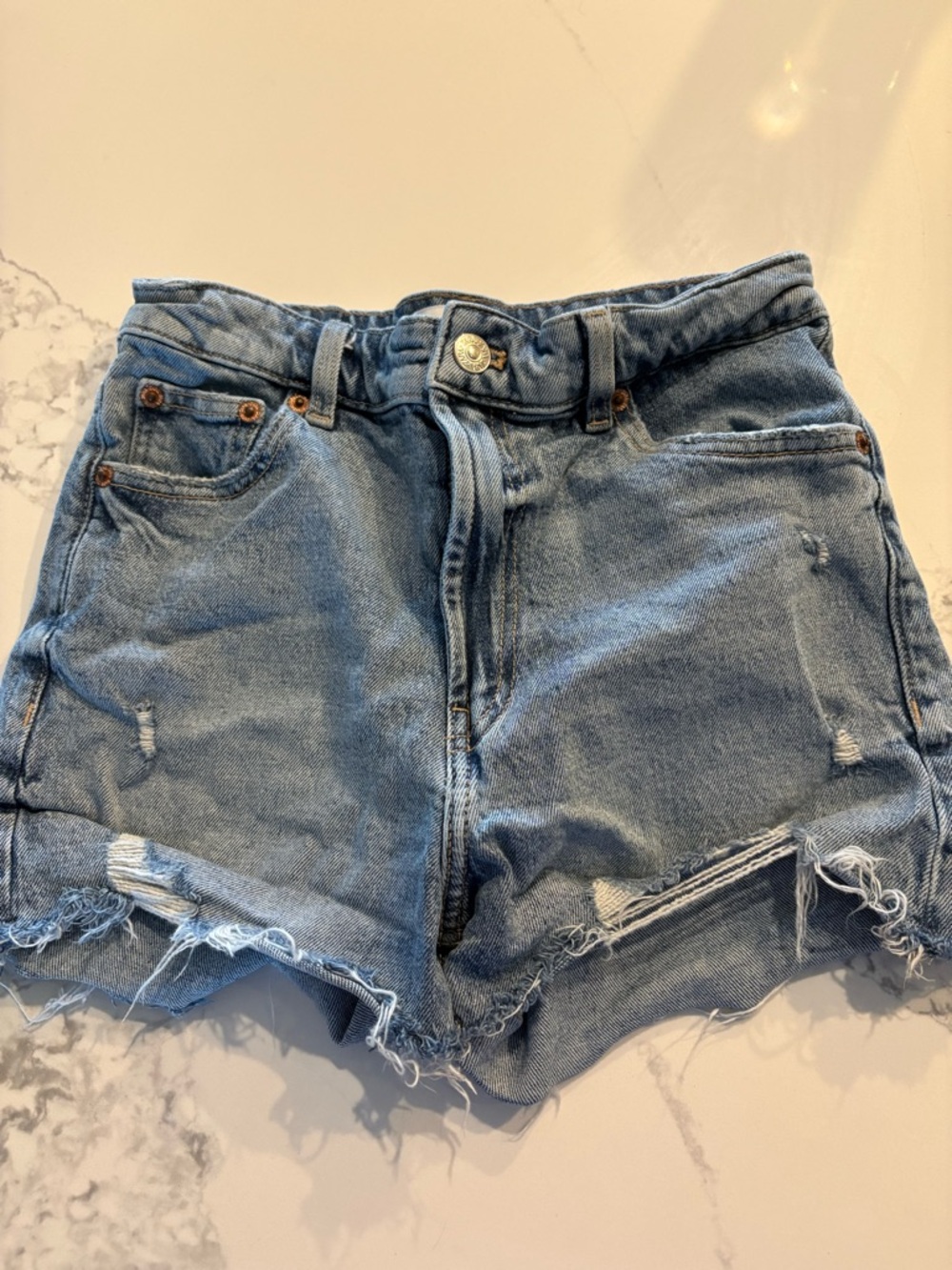 Zara Distressed Light Blue Denim Cutoff Shorts